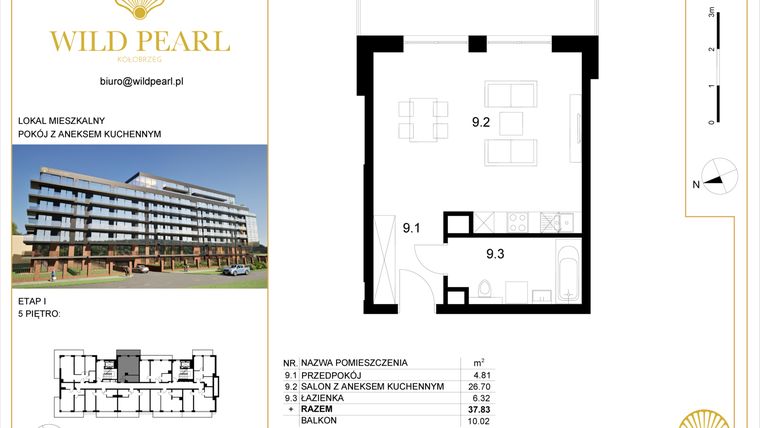 Rzut - Mieszkanie na sprzedaż 1 pokój o powierzchni 37,83 m² - numer 5.9 w Wild Pearl