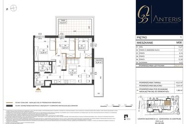 Rzut - Mieszkanie na sprzedaż 4 pokoje o powierzchni 63,51 m² - numer M.08 w Ożarowska 35