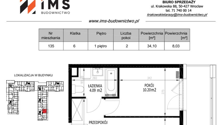 Rzut - Mieszkanie na sprzedaż 2 pokoje o powierzchni 34,14 m² - numer 135 w Krakowskie Tarasy etap V