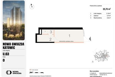 Rzut - Lokal użytkowy na sprzedaż 1 pokój o powierzchni 25,7 m² - numer U.03 w Nowa Gwiazda