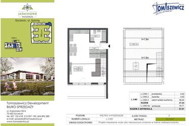 Rzut - Mieszkanie na sprzedaż 2 pokoje o powierzchni 67,01 m² - numer L.3.M3 w Jaśminowe Wzgórze - etap II