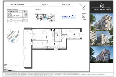 Rzut - Mieszkanie na sprzedaż 3 pokoje o powierzchni 56,2 m² - numer 89 w Dzielnica Kielczanka etap II