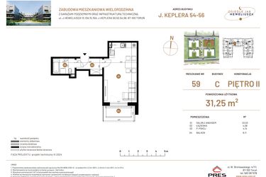 Rzut - Mieszkanie na sprzedaż 1 pokój o powierzchni 31,25 m² - numer JAR-III-C-LM-M59 w Osiedle JAR Heweliusza etap III
