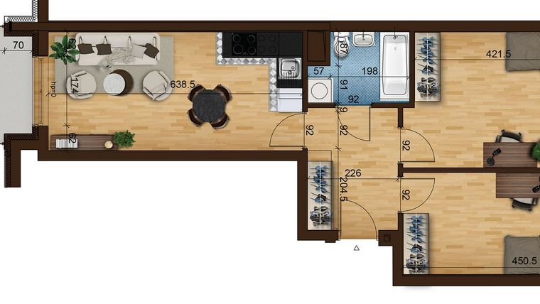 Rzut - Mieszkanie na sprzedaż 3 pokoje o powierzchni 55,76 m² - numer 6C.29 w Mierzeja Wiślana etap III