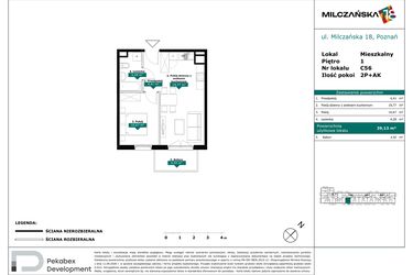 Rzut - Mieszkanie na sprzedaż 2 pokoje o powierzchni 39,13 m² - numer C56 w Milczańska 18