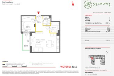 Rzut - Mieszkanie na sprzedaż 2 pokoje o powierzchni 45,27 m² - numer 17 w Olchowy Park III