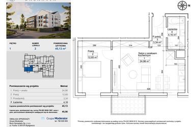 Rzut - Mieszkanie na sprzedaż 2 pokoje o powierzchni 45,35 m² - numer 2 w Balantia