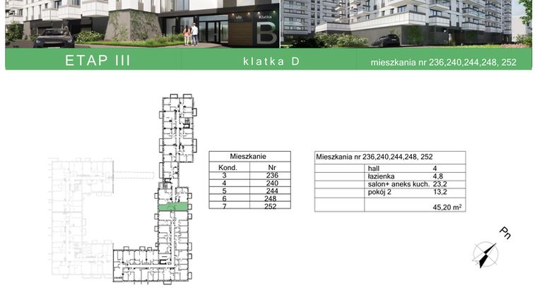 Rzut - Mieszkanie na sprzedaż 2 pokoje o powierzchni 45,2 m² - numer 252 w Apartamenty Ciepła 38