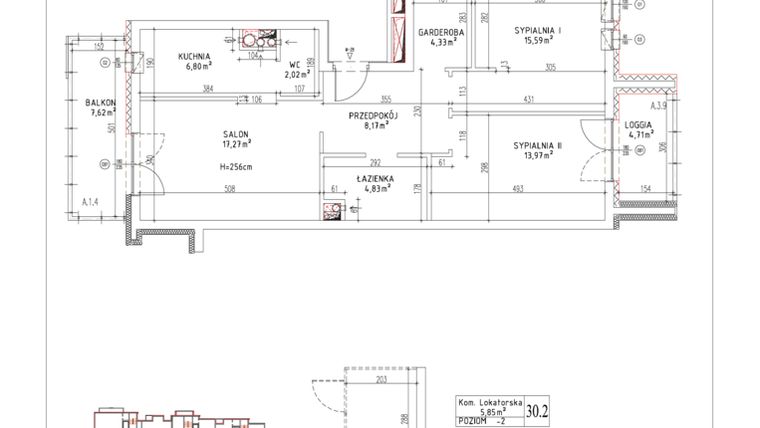 Rzut - Mieszkanie na sprzedaż 3 pokoje o powierzchni 72,98 m² - numer M-28 w Nałęczowska