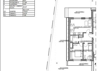 Rzut - Mieszkanie na sprzedaż 3 pokoje o powierzchni 52,11 m² - numer 1 w Kamienica Warszawska 34