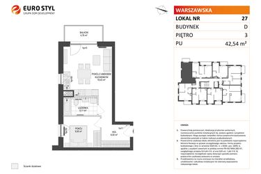 Rzut - Mieszkanie na sprzedaż 2 pokoje o powierzchni 42,54 m² - numer D.27 w Osiedle Warszawska etap II