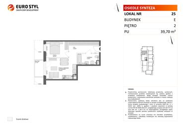 Rzut - Mieszkanie na sprzedaż 2 pokoje o powierzchni 39,7 m² - numer E.25 w Osiedle Synteza etap IV