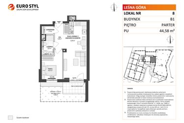 Rzut - Mieszkanie na sprzedaż 2 pokoje o powierzchni 44,55 m² - numer 8 w Leśna Góra
