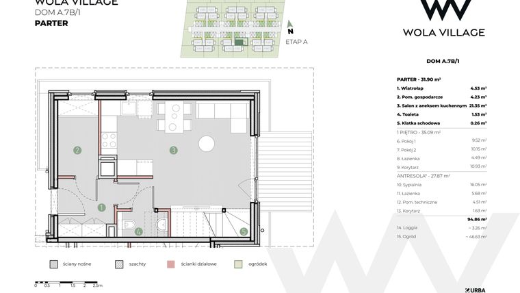 Rzut - Dom na sprzedaż 4 pokoje o powierzchni 94,86 m² - numer A.7B/1 w Wola Village