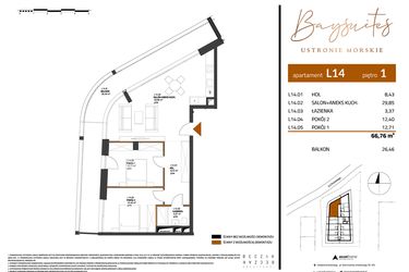 Rzut - Mieszkanie na sprzedaż 1 pokój o powierzchni 66,76 m² - numer AP.1.14 w Baysuites