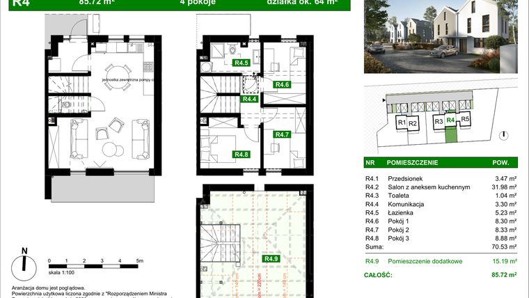 Rzut - Dom na sprzedaż 4 pokoje o powierzchni 85 m² - numer R4 w Zakątek Romanowska