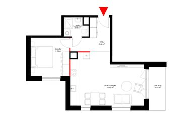 Rzut - Mieszkanie na sprzedaż 2 pokoje o powierzchni 50,25 m² - numer F.1.2 w INSPIRE ETAP V – bud. F, G