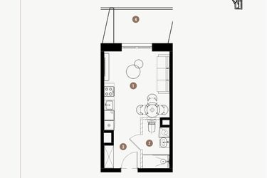 Rzut - Mieszkanie na sprzedaż 1 pokój o powierzchni 25,56 m² - numer 4.05 w WIMA APARTMENTS