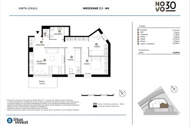 Rzut - Mieszkanie na sprzedaż 4 pokoje o powierzchni 76,89 m² - numer 2.2-M4 w NOVO 30