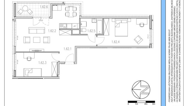 Rzut - Mieszkanie na sprzedaż 3 pokoje o powierzchni 67,58 m² - numer 62 w Osiedle Solne etap II