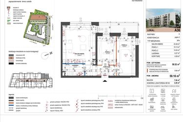 Rzut - Mieszkanie na sprzedaż 3 pokoje o powierzchni 58,52 m² - numer A36 w ulica Staszica bud. A