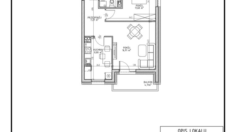 Rzut - Mieszkanie na sprzedaż 2 pokoje o powierzchni 48,71 m² - numer M8 w Osiedle Foresto etap 2