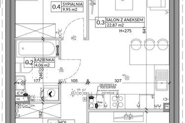 Rzut - Mieszkanie na sprzedaż 3 pokoje o powierzchni 57,39 m² - numer 92A w Osiedle Młodych etap VI