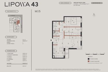 Rzut - Mieszkanie na sprzedaż 3 pokoje o powierzchni 66,68 m² - numer M.1.5 w Lipowa 43