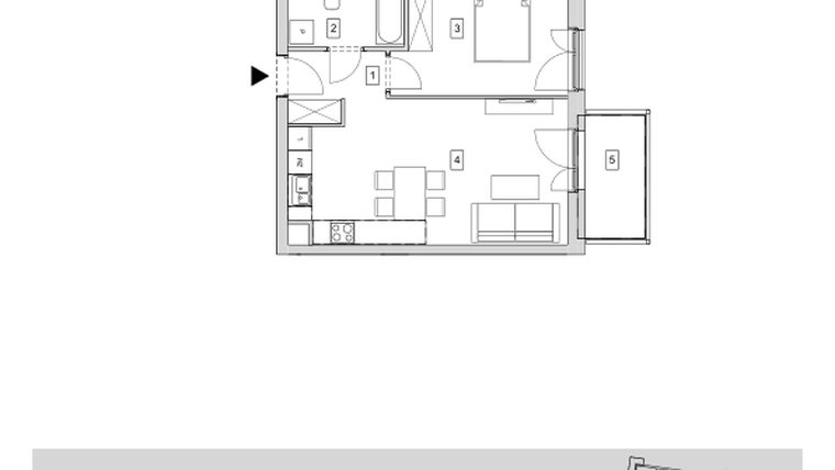 Rzut - Mieszkanie na sprzedaż 2 pokoje o powierzchni 44,98 m² - numer B5-K2-1-3 w ATAL Strachowicka II