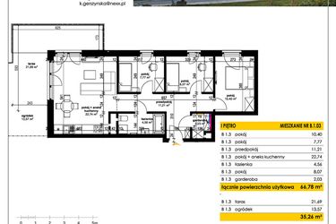 Rzut - Mieszkanie na sprzedaż 4 pokoje o powierzchni 66,34 m² - numer B 1.03 w Park Moniuszki II C