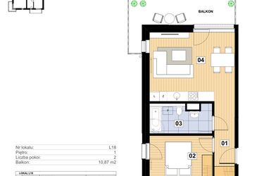 Rzut - Mieszkanie na sprzedaż 2 pokoje o powierzchni 41,35 m² - numer L-18 w Mickiewicza 21 Residence