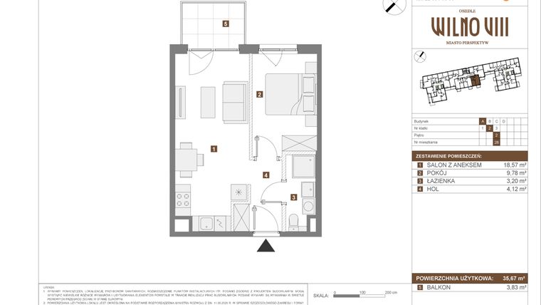 Rzut - Mieszkanie na sprzedaż 2 pokoje o powierzchni 35,67 m² - numer A.28 w Osiedle Wilno VIII