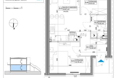 Rzut - Mieszkanie na sprzedaż 3 pokoje o powierzchni 57,39 m² - numer 65A w Osiedle Młodych etap X