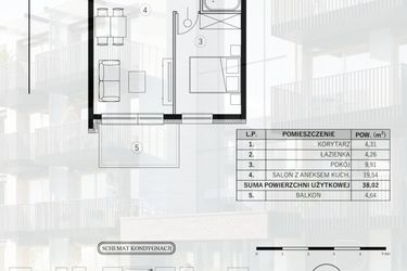 Rzut - Mieszkanie na sprzedaż 2 pokoje o powierzchni 38,02 m² - numer 49 w Młody Straszyn Park VI - bud. B
