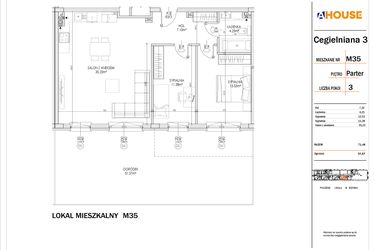 Rzut - Mieszkanie na sprzedaż 3 pokoje o powierzchni 71,49 m² - numer 35 w Osiedle StaLove etap I