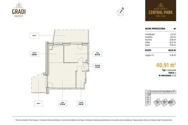 Rzut - Mieszkanie na sprzedaż 2 pokoje o powierzchni 40,91 m² - numer 6.26 w Apartamenty Central Park Wrocław
