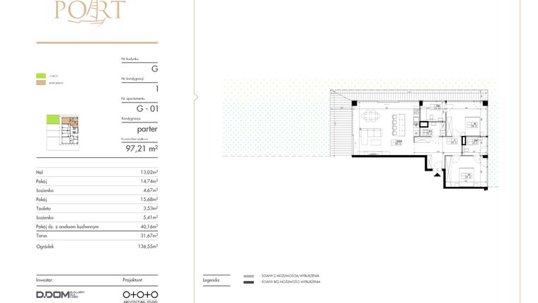 Rzut - Mieszkanie na sprzedaż 3 pokoje o powierzchni 97,21 m² - numer G_1 w Warmiński Port etap V