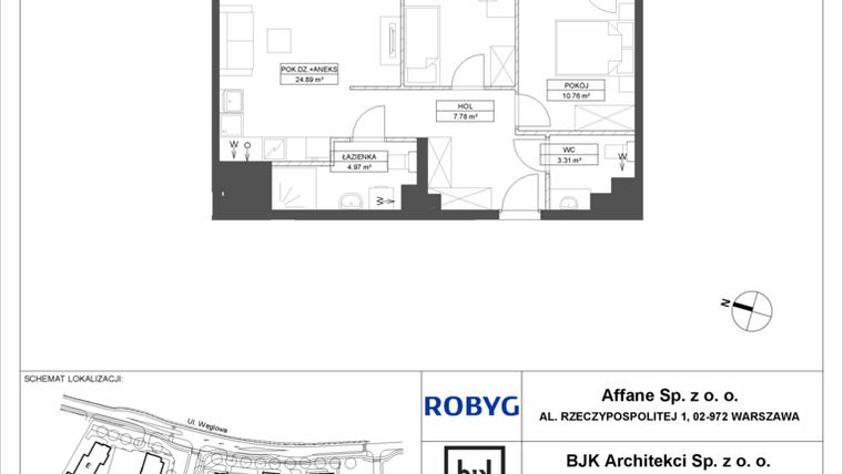Rzut - Mieszkanie na sprzedaż 3 pokoje o powierzchni 62,14 m² - numer A.6M05 w WENDY