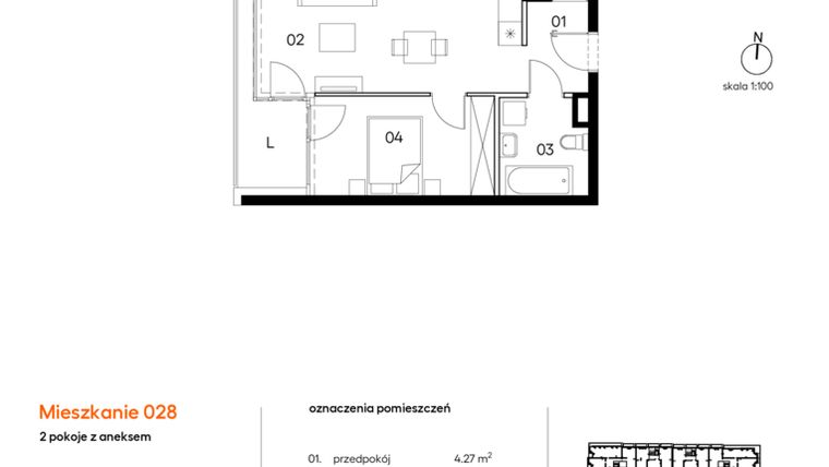 Rzut - Mieszkanie na sprzedaż 2 pokoje o powierzchni 40,24 m² - numer A.A028 w Miasto Polskich Mistrzów Olimpijskich II