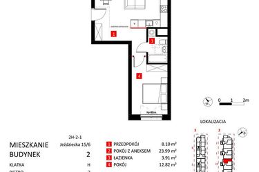 Rzut - Mieszkanie na sprzedaż 2 pokoje o powierzchni 48,82 m² - numer AJ_15/6 w Apartamenty Jeździecka