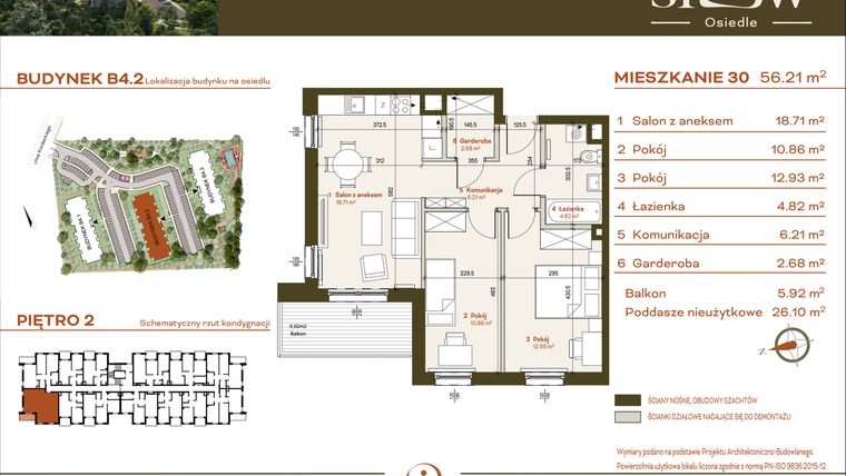 Rzut - Mieszkanie na sprzedaż 3 pokoje o powierzchni 82,31 m² - numer B4.2.30 w Osiedle SLOW