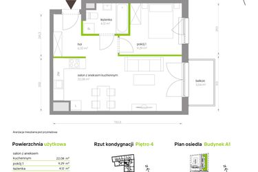 Rzut - Mieszkanie na sprzedaż 2 pokoje o powierzchni 41,81 m² - numer A1.4B70 w Bemowo Vita