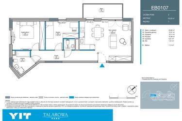 Rzut - Mieszkanie na sprzedaż 3 pokoje o powierzchni 63,29 m² - numer EB0107 w Talarowa Park II