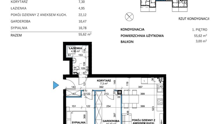 Rzut - Mieszkanie na sprzedaż 3 pokoje o powierzchni 55,74 m² - numer 4 w Comfort Corner