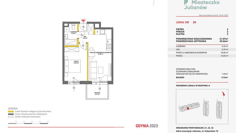 Rzut - Mieszkanie na sprzedaż 2 pokoje o powierzchni 41,07 m² - numer 28 w Miasteczko Julianów