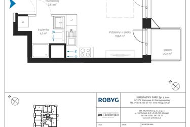 Rzut - Mieszkanie na sprzedaż 1 pokój o powierzchni 26,38 m² - numer A1/2M07 w Sky Point - Apartamenty Inwestycyjne