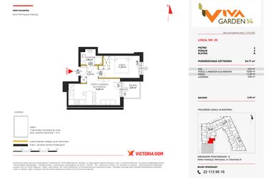 Rzut - Mieszkanie na sprzedaż 2 pokoje o powierzchni 34,77 m² - numer 20 w Viva Garden 14